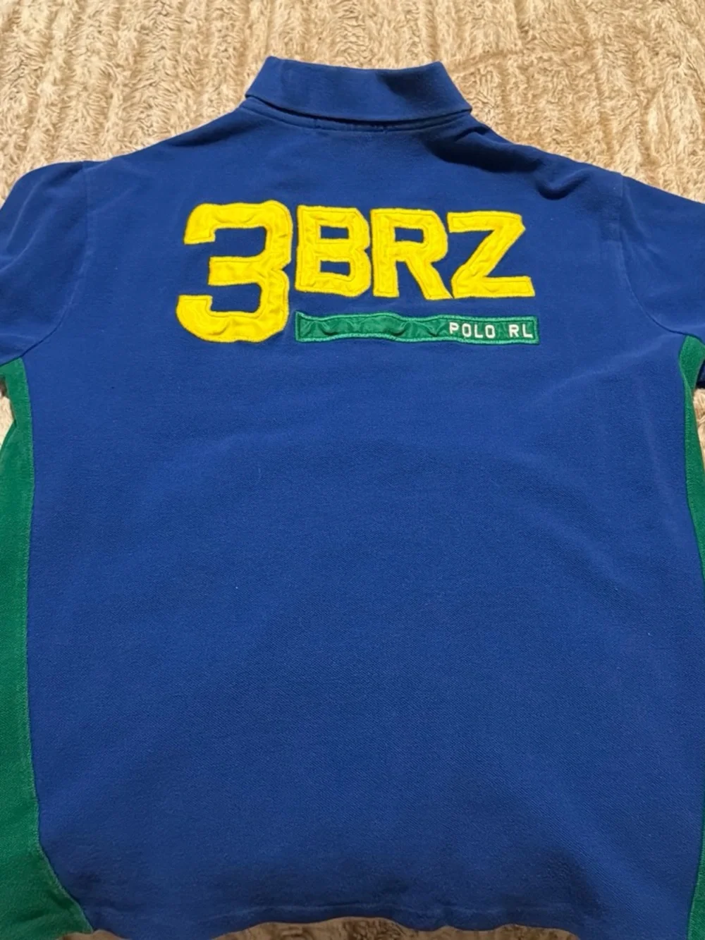 Ralph Lauren Blue Polo with Green Panels & Yellow Embroidery